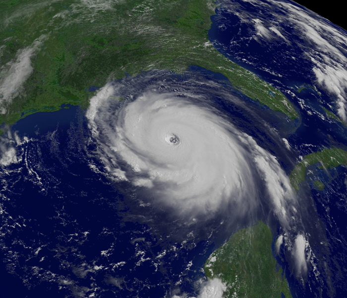 A satellite view of a strong hurricane in the Gulf of Mexico