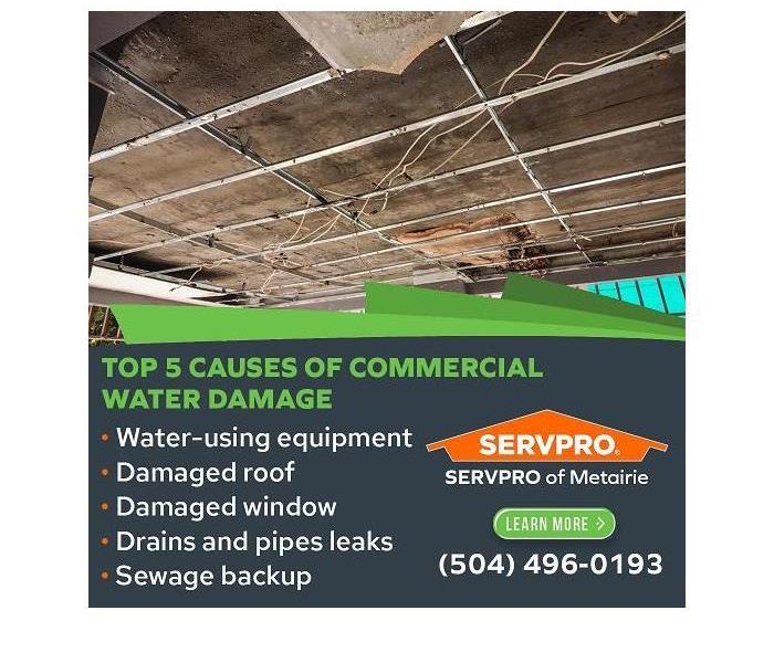 Water damaged ceiling in a commercial building